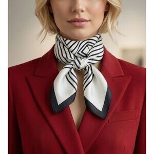 ⭐Luxury Elegant Bandana Silky Square Scarf WHITE BLACK Striped Versatile Soft
